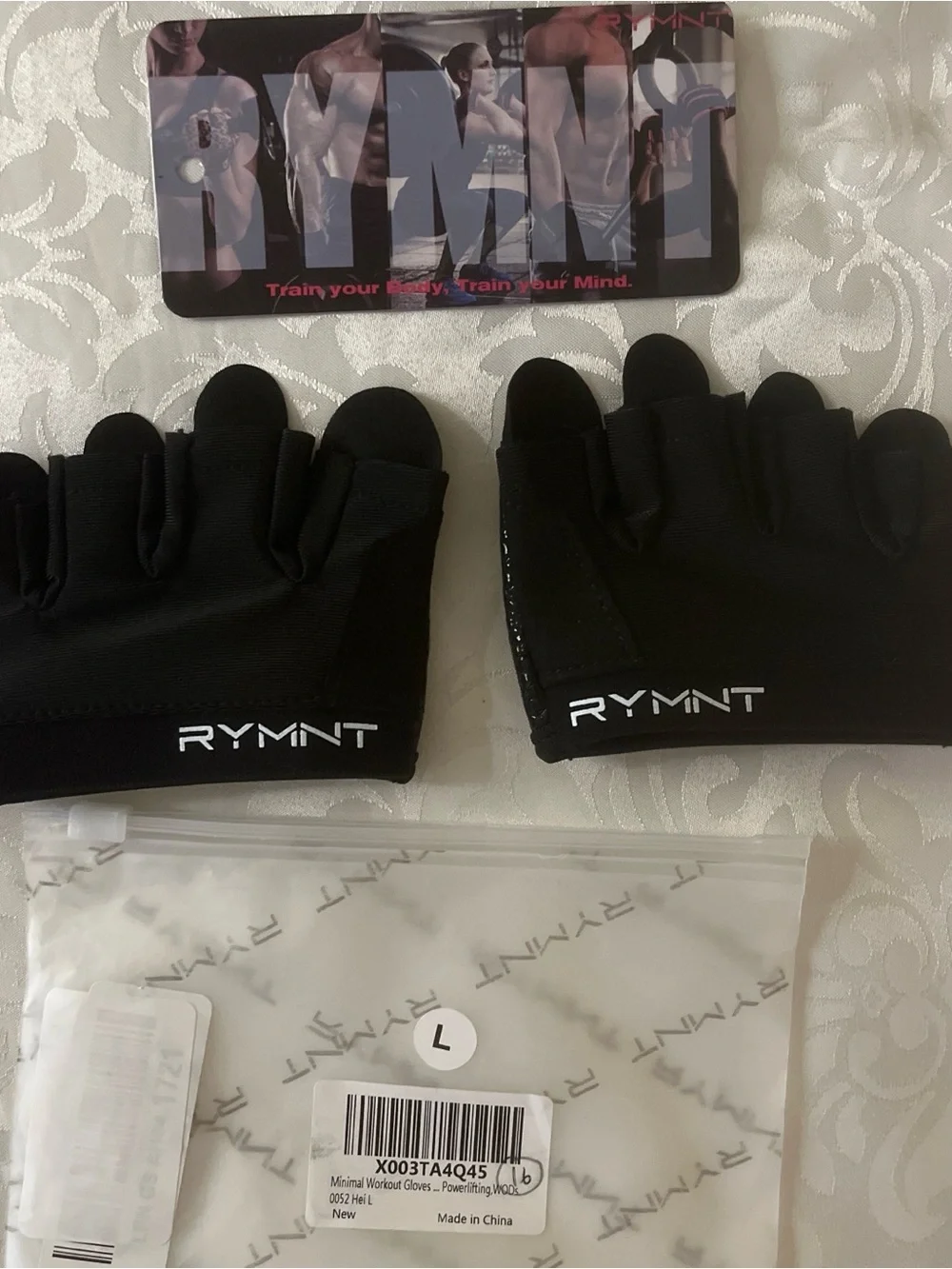 RYMNT Minimal Workout Gloves Fingerless Weightlifting PowerliftingGymGrip Size L